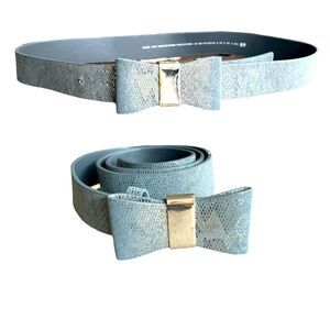 H &M Faux Leather Snake Skin Gray Gold Glitter Bow Belt #725950